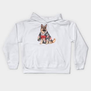 Watercolor German Shepherd Dog in Kimono Kids Hoodie